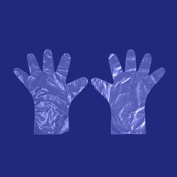 Short 5 fingered gloves made of polyethylene