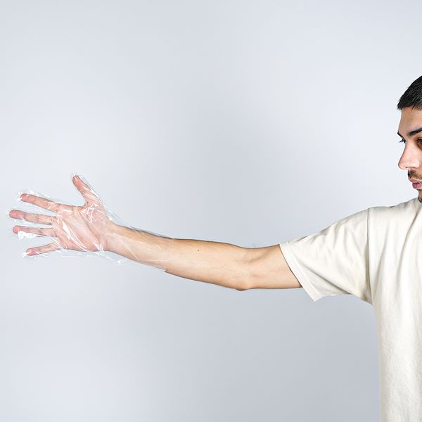 Short 5 fingered gloves made of polyethylene