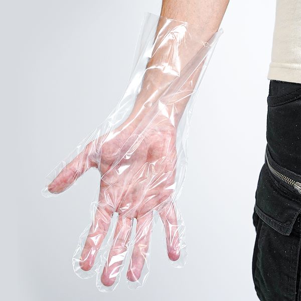 Short 5 fingered gloves made of polyethylene