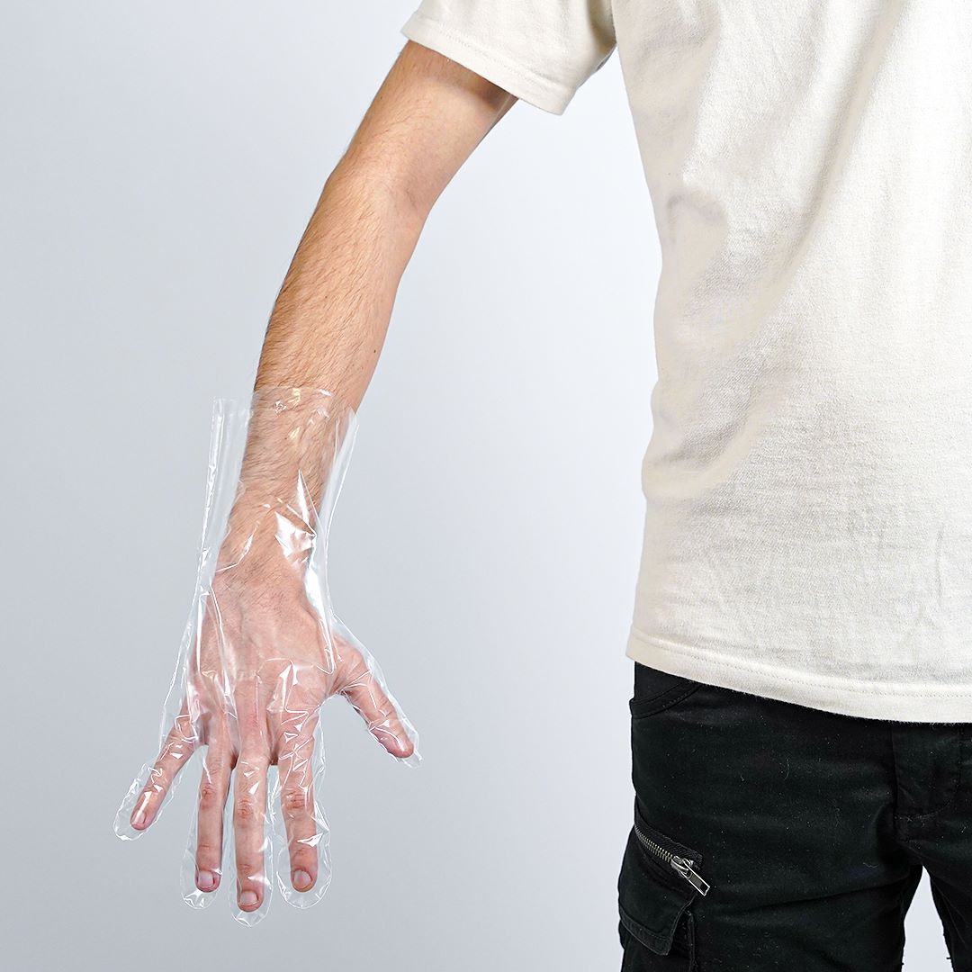 Short 5 fingered gloves made of polyethylene