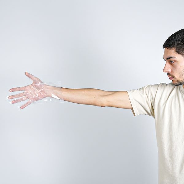 Short 5 fingered gloves made of copolymer