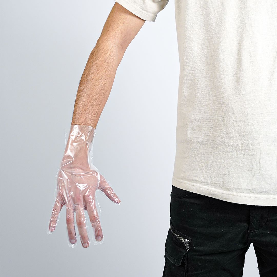 Short 5 fingered gloves made of copolymer