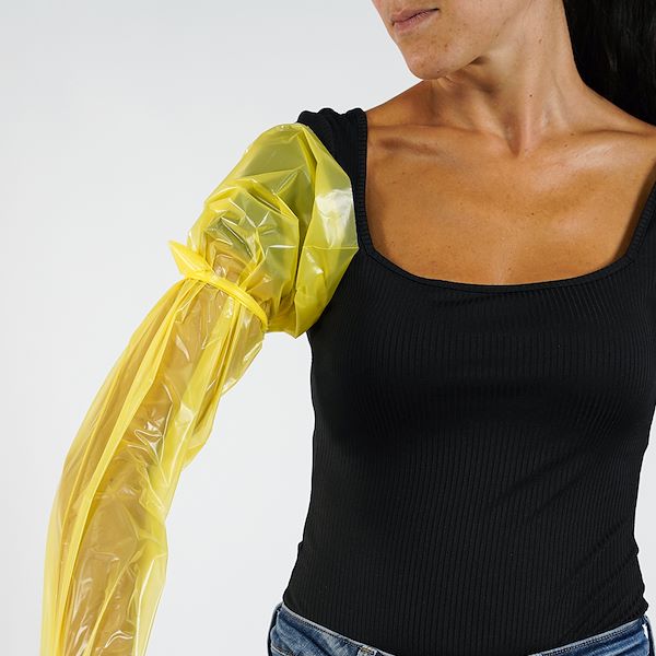 Elastic long gloves in yellow soft material