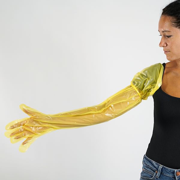 Elastic long gloves in yellow soft material