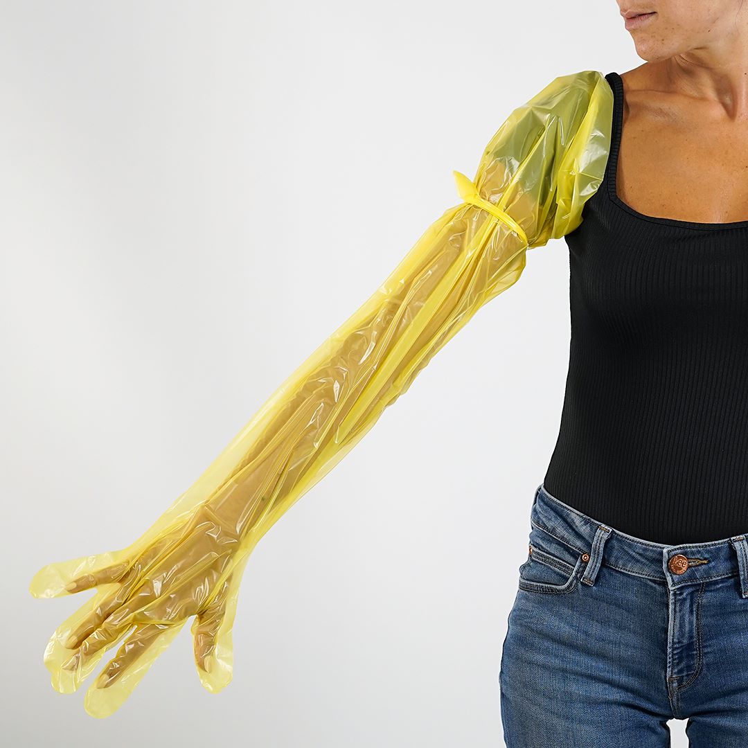 Elastic long gloves in yellow soft material