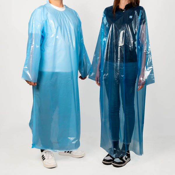 Camici monouso in polietilene blu