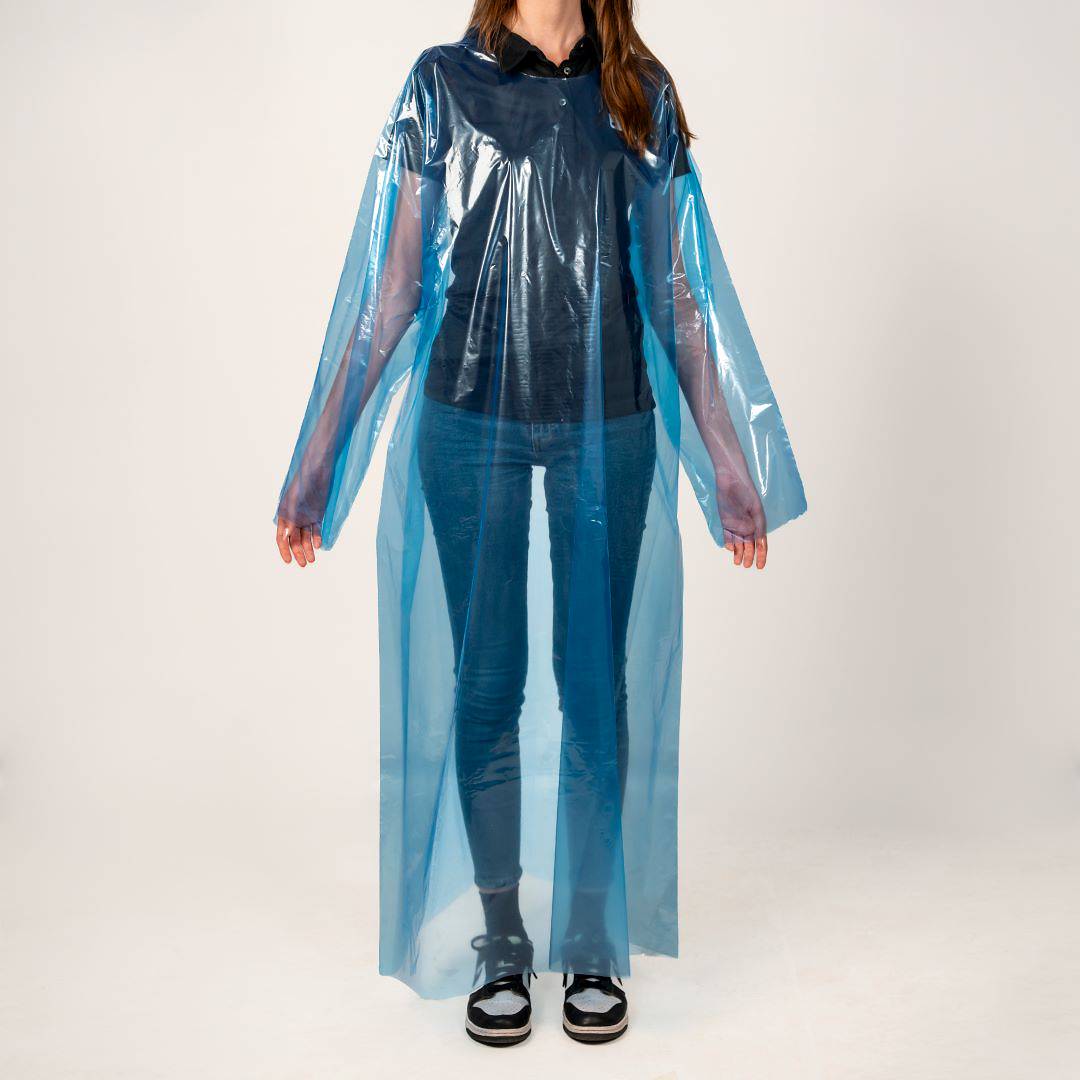 Blue polyethylene disposable overcoats