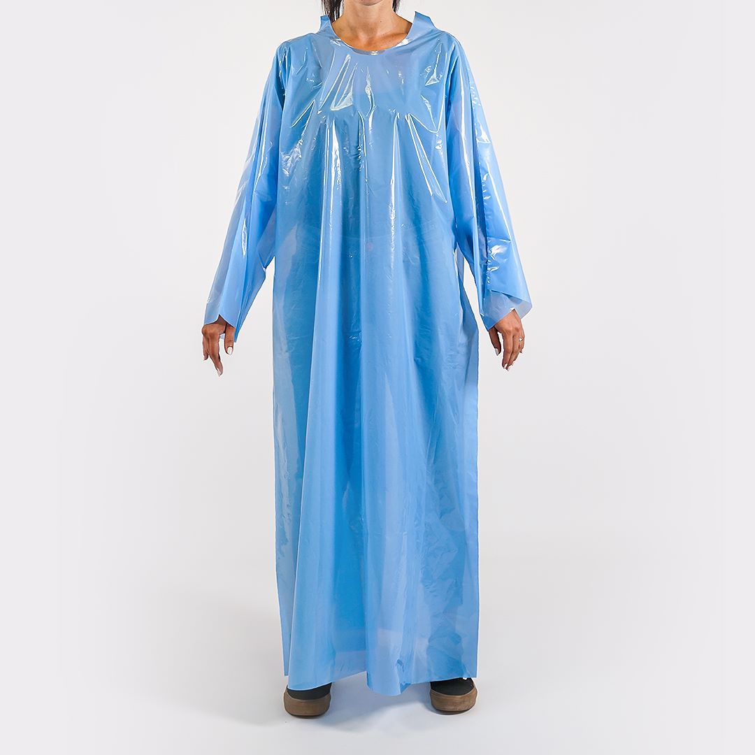 Light blue polyethylene disposable overcoats
