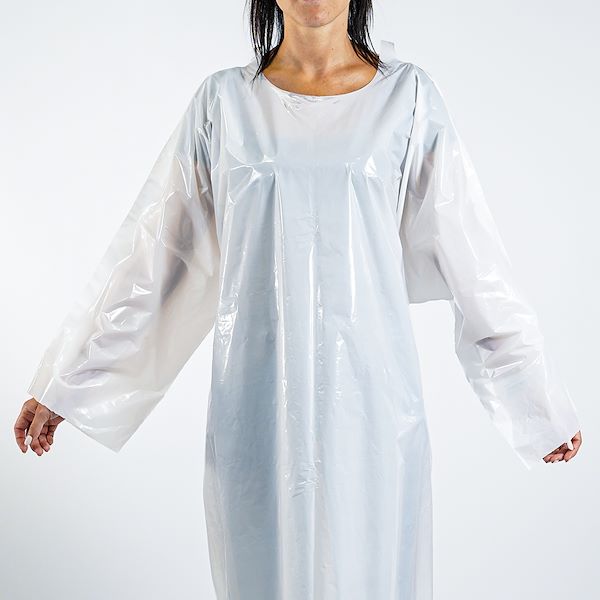 White polyethylene disposable overcoats