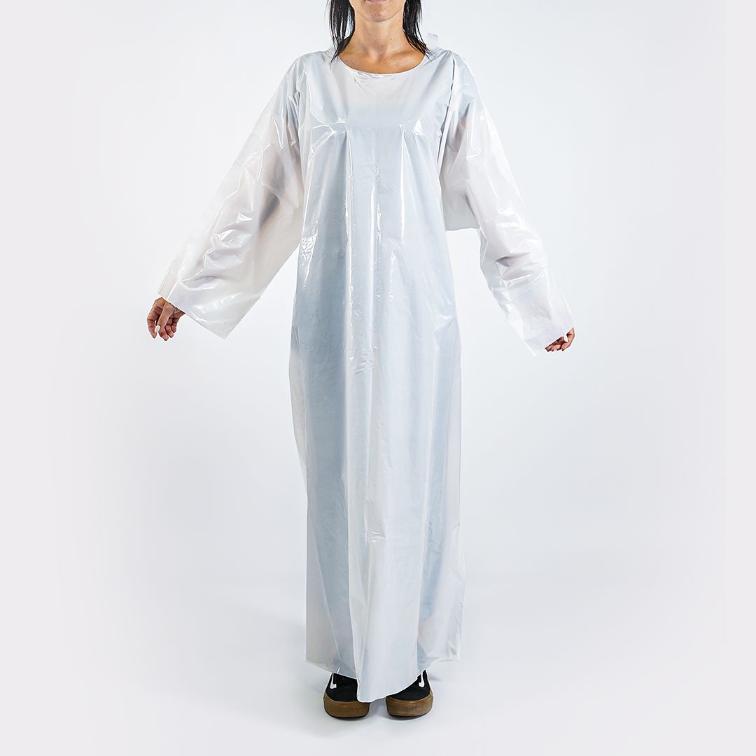 White polyethylene disposable overcoats