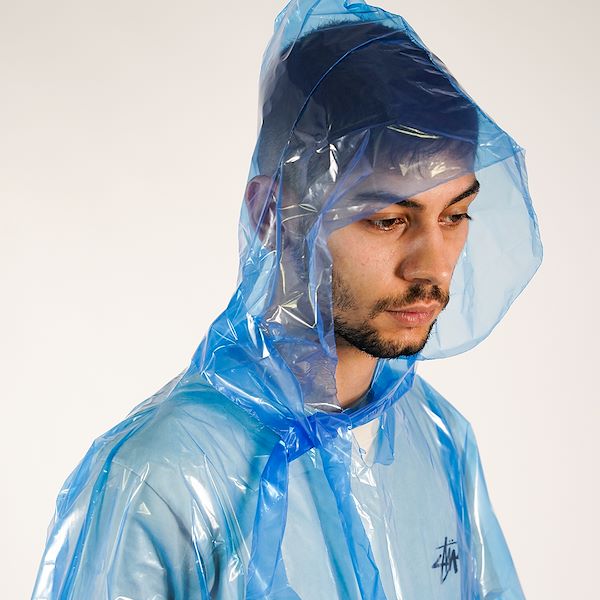 Blue polyethylene disposable raincoats