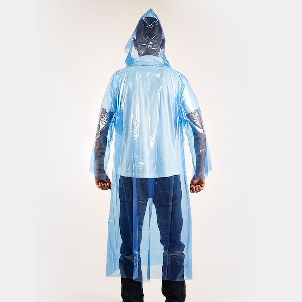 Blue polyethylene disposable raincoats