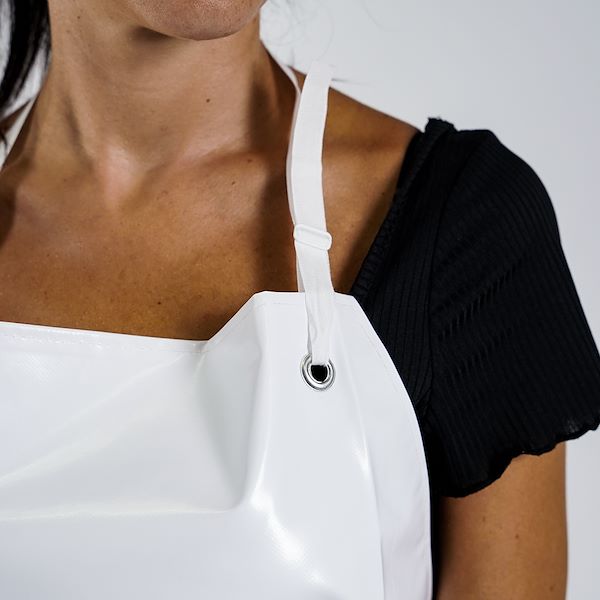 Aprons made of white plastic tissue