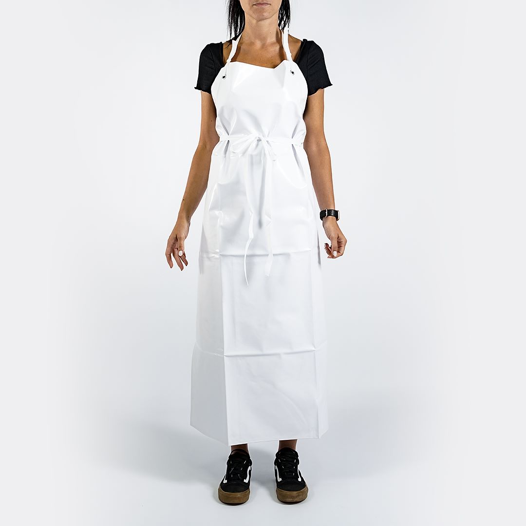 Aprons made of white plastic tissue