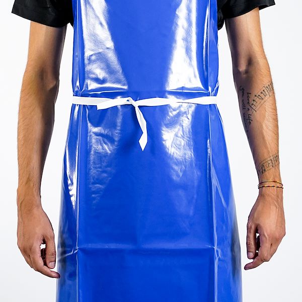 Aprons made of blue plastic tissue