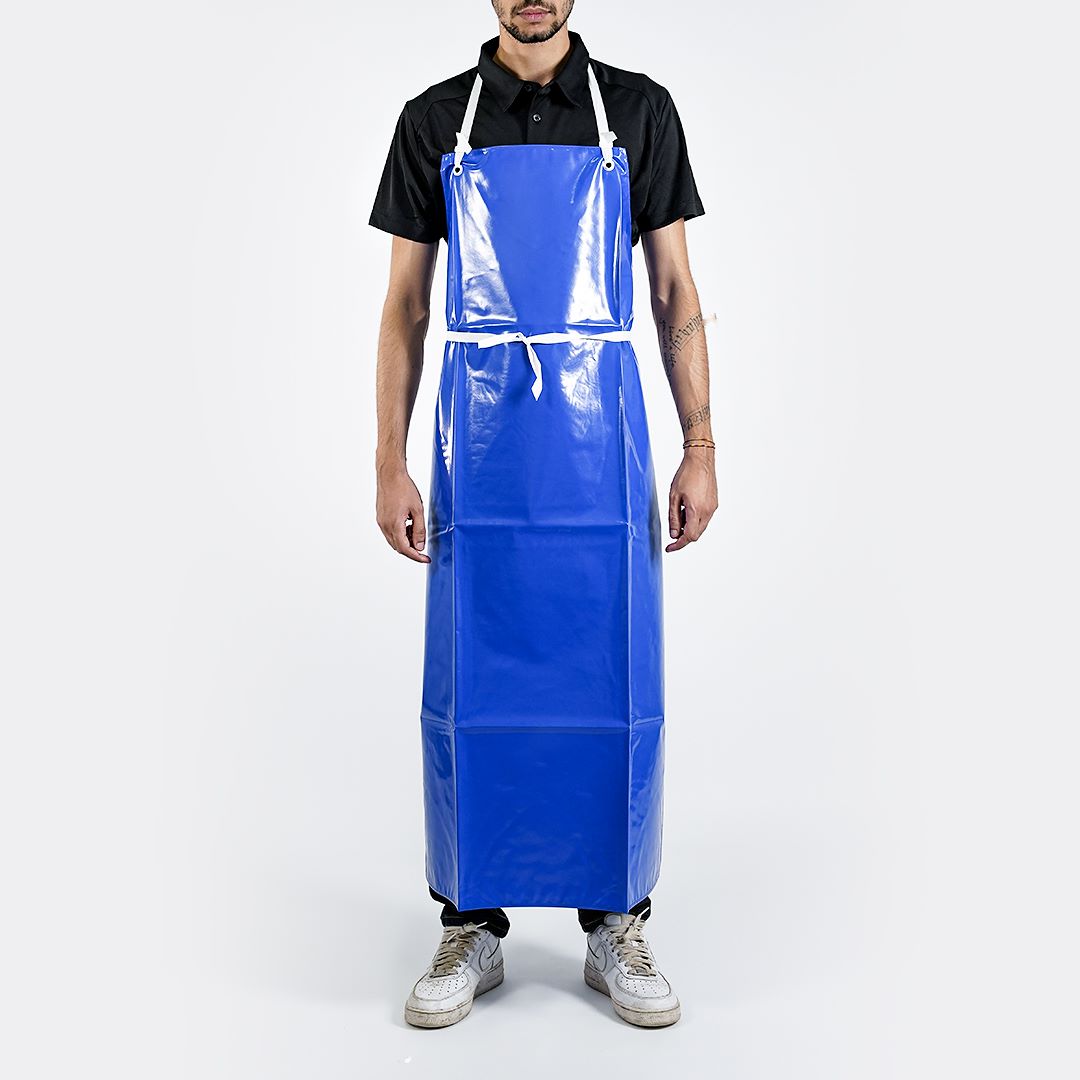 Aprons made of blue plastic tissue