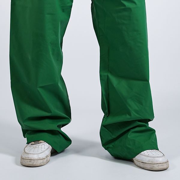 Trousers made of green polyurethane tissue