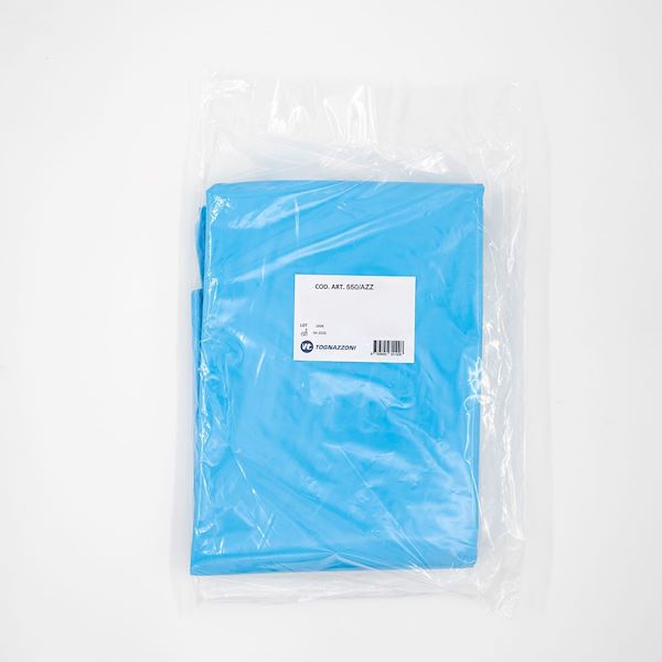 Disposable aprons made of light blue polyethylene