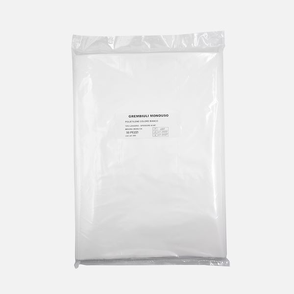 Disposable aprons made of white polyethylene