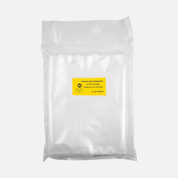 Disposable trousers made of transparent polyethylene