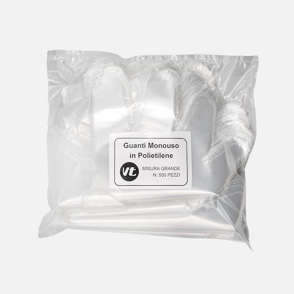 Short 5 fingered gloves made of polyethylene