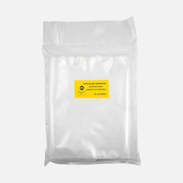 Disposable trousers made of transparent polyethylene