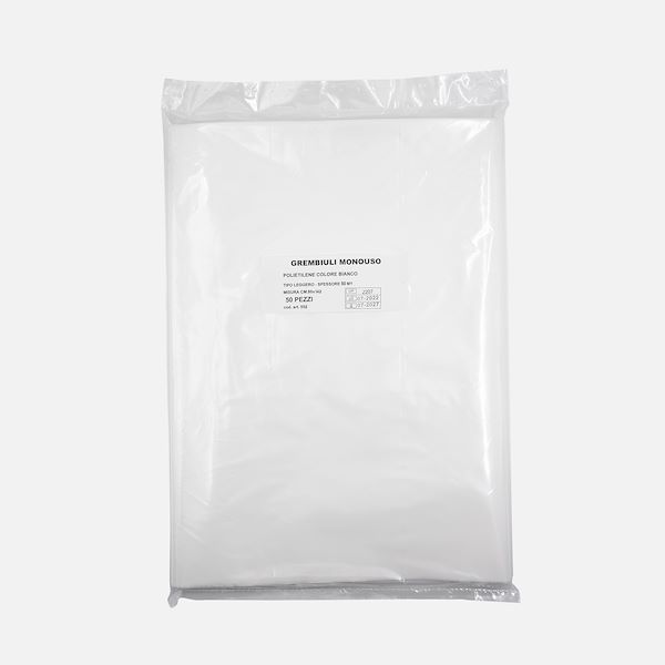 Disposable aprons made of white polyethylene