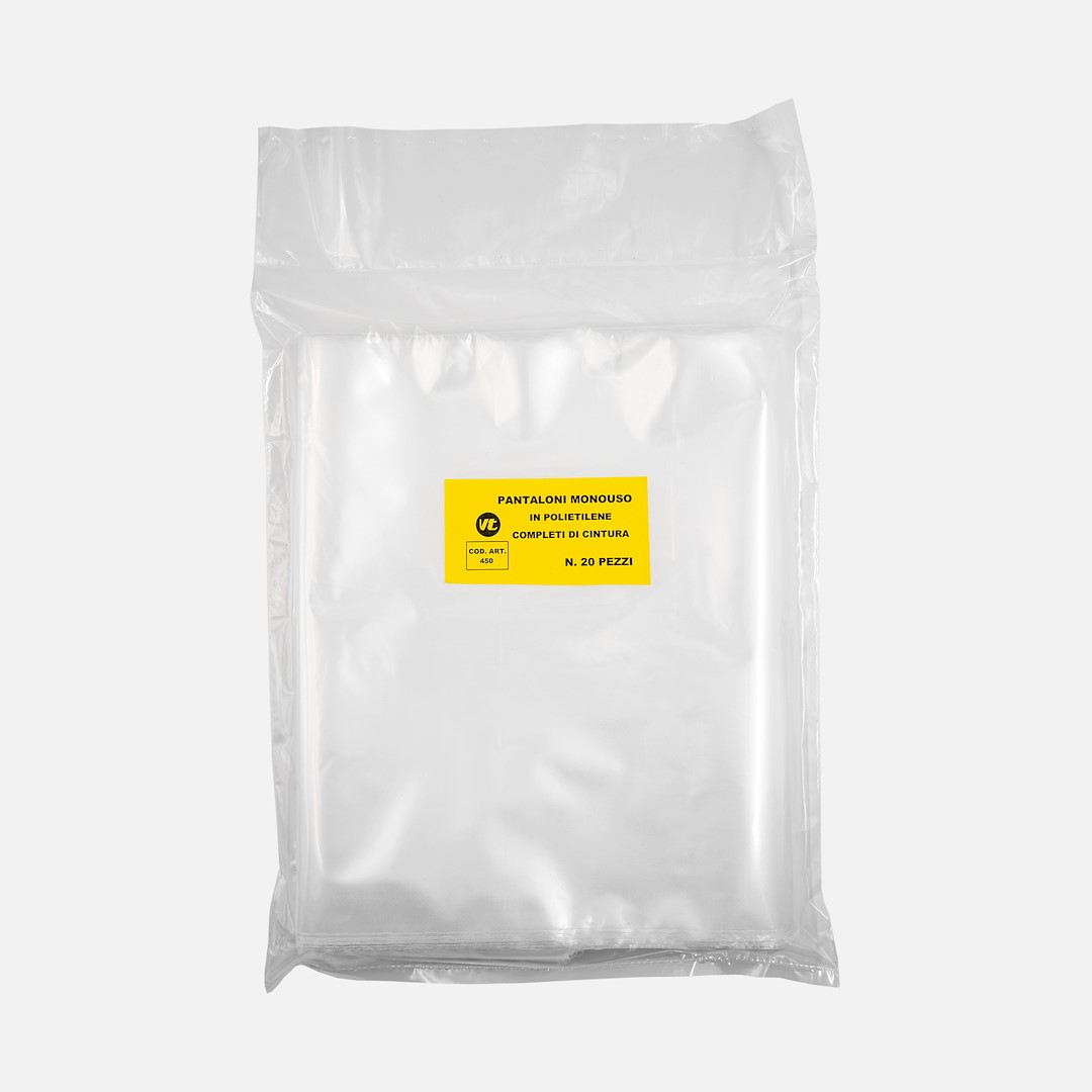 Disposable trousers made of transparent polyethylene