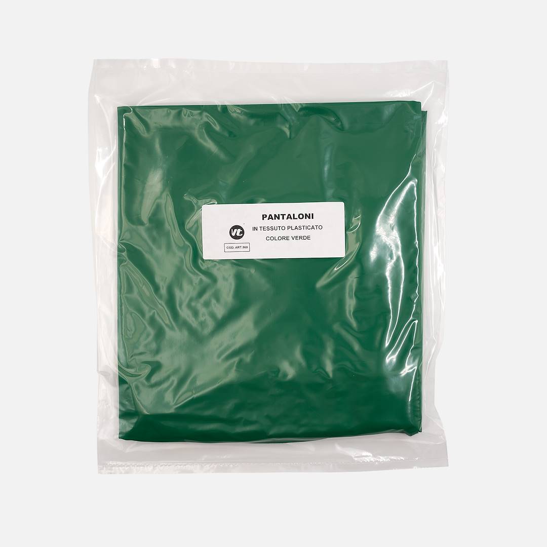 Trousers made of green polyurethane tissue